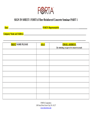 Sign In Sheet: FORTA AIA Fiber Reinforced Concrete Seminar Doc Template ...