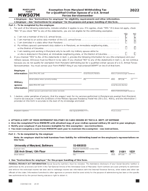 Fillable Online MARYLAND Exemption from Maryland Withholding Tax FORM ...