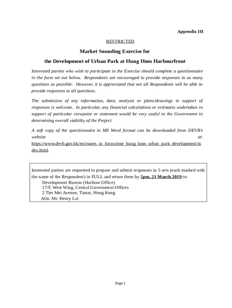 Market sounding exercisedevelopment of urban park at hung hom