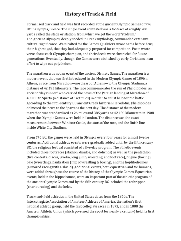 Fillable Online The History Of Track And Field. Where Running Started