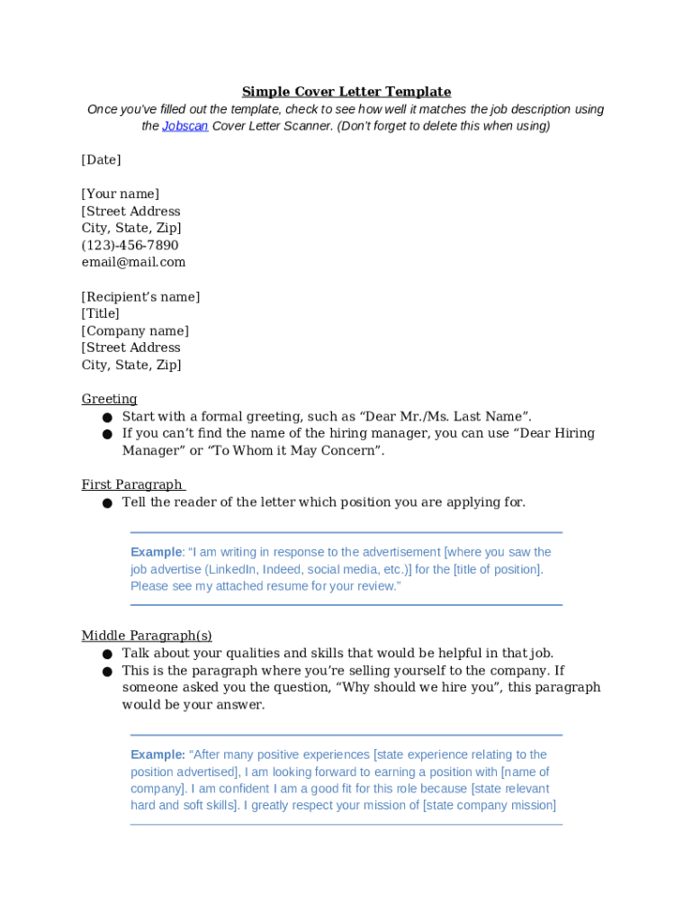 Simple Cover Letter Template 2022 Guide With 10+ Examples Doc Template