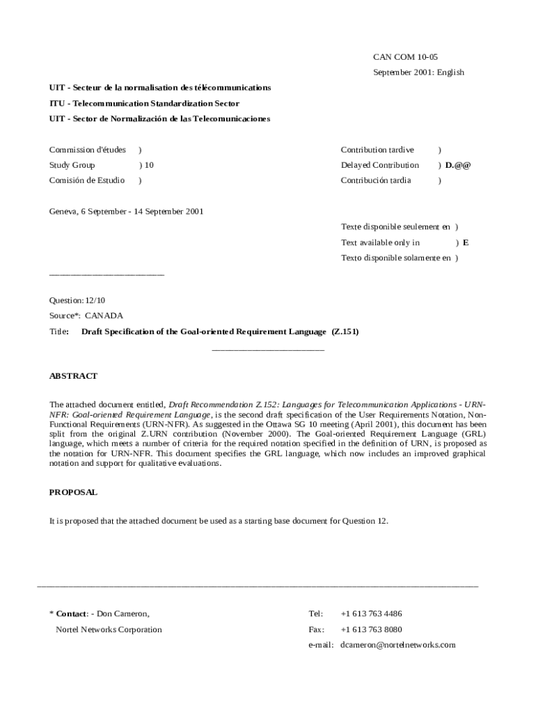 z.URN User Requirements Notation Carleton University people scs