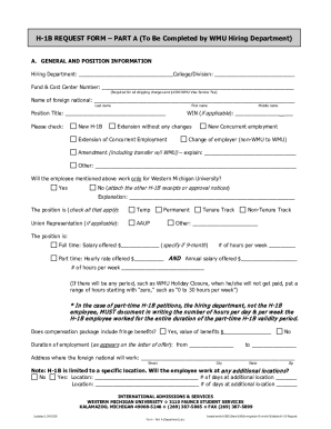 Fillable Online H-1B REQUEST FORM PART A (To Be Completed by WMU Fax ...