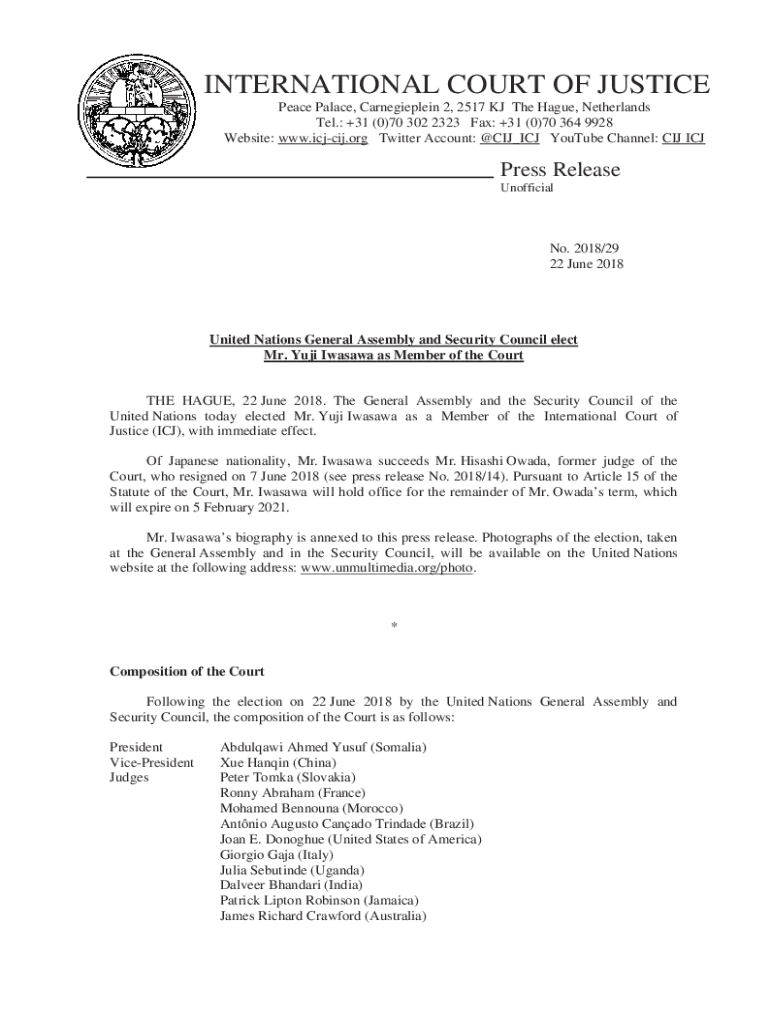 Fillable Online Yuji Iwasawa as Member of the Court Fax Email Print