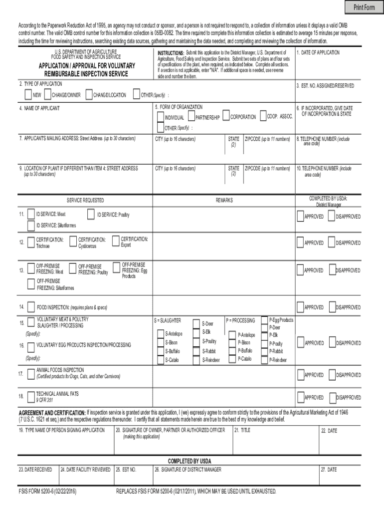 Fillable Online FSISForm52006.pdf USDA Food Safety and Inspection