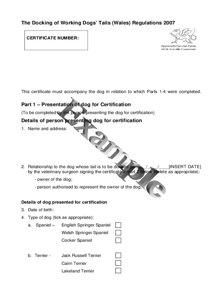 Fillable Online Part 1Presentation of dog for Certification - gov.wales ...