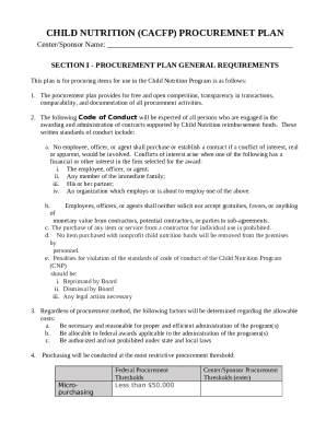 Procurement Plan Template for Child Nutrition Program Sponsors - Oregon