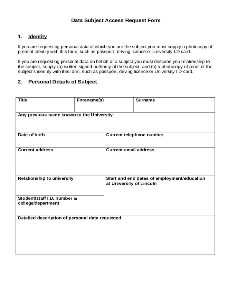 Data Subject Access Request Doc Template