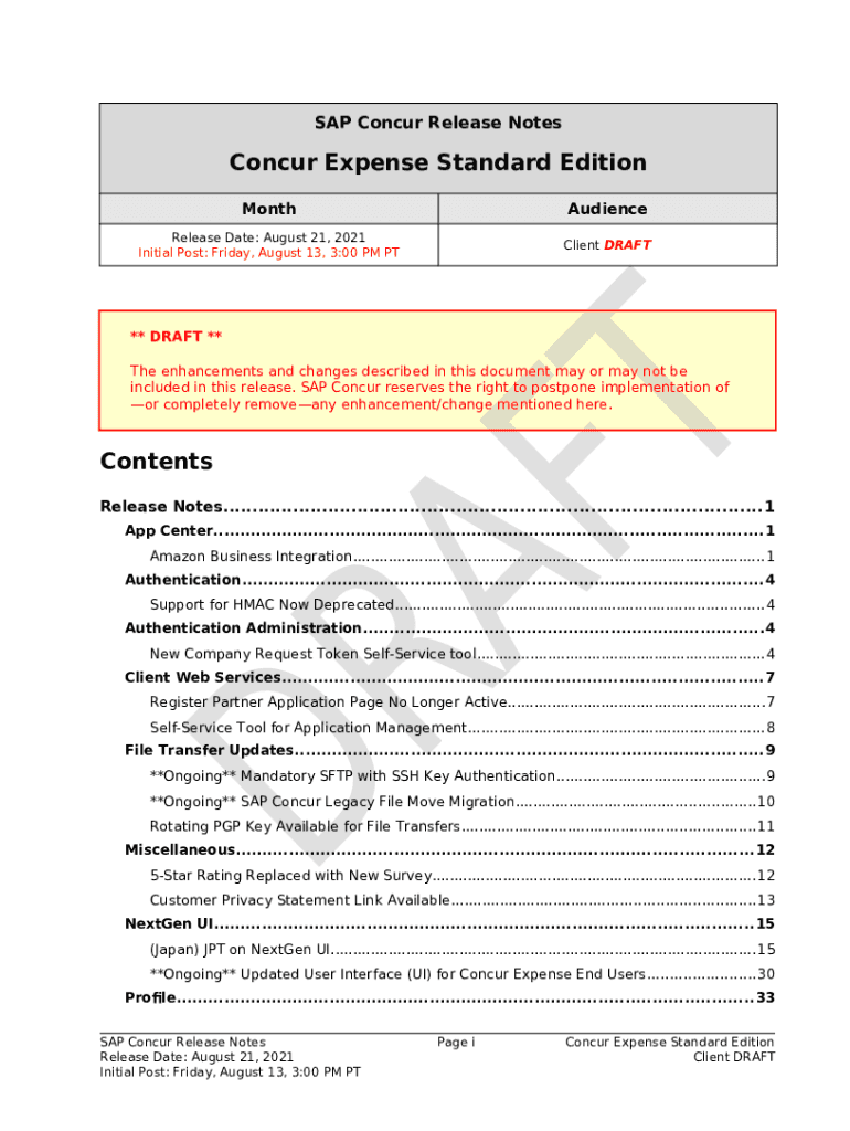 SAP Concur Release Notes Concur Training Doc Template pdfFiller