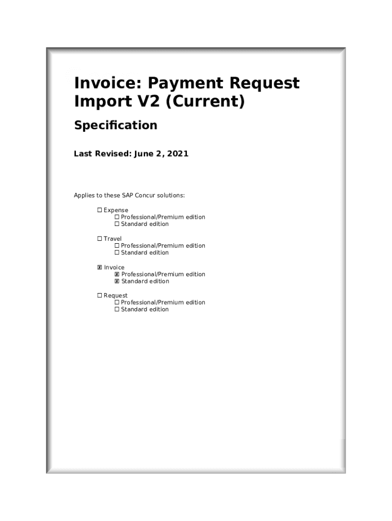 Invoice Payment Request Confirmation Import V2 Specification (Current