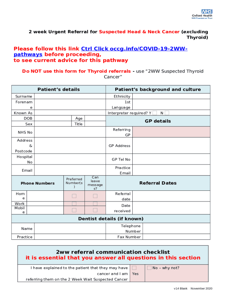 The 2week rule for suspected head and neck cancer Can a onestop Doc Template pdfFiller