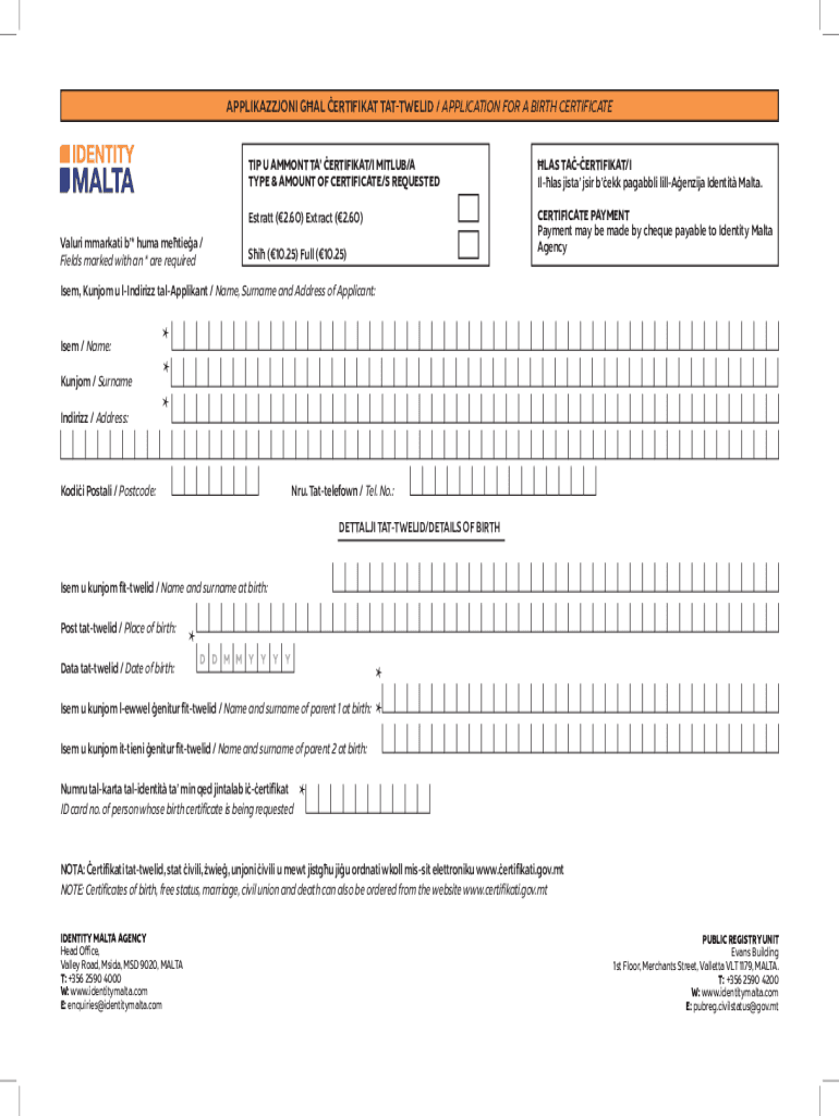 Fillable Online Birth Certificate Application 20202022 Fill and Sign