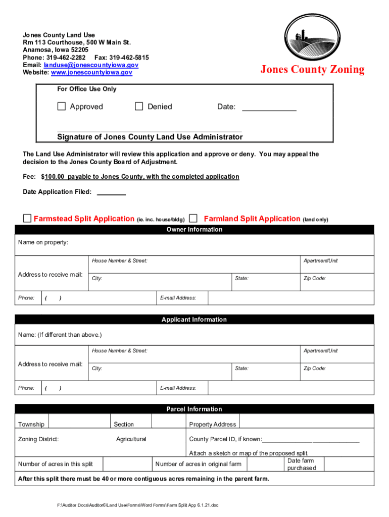 Fillable Online Jones County Land Use Department, 500 W Main St, Anamosa, IA, County Fax