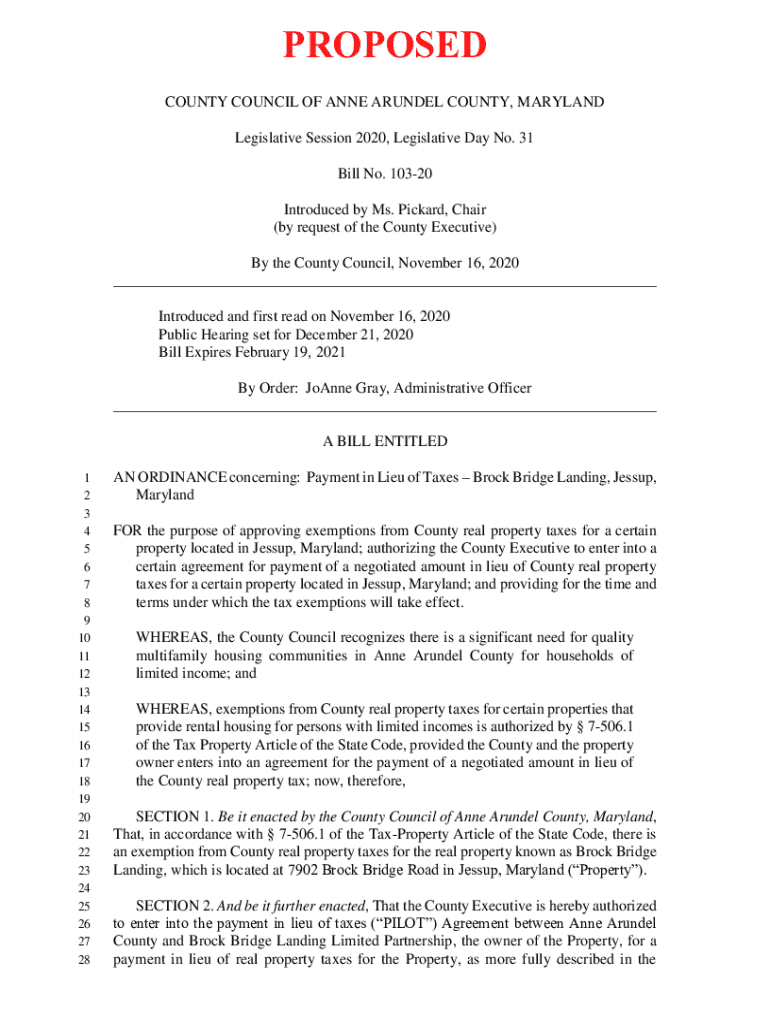 Fillable Online Bill 10320 AN ORDINANCE concerning Payment in Lieu