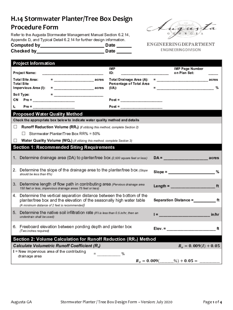 Fillable Online H.14 Stormwater Planter/Tree Box Design Procedure Form ...