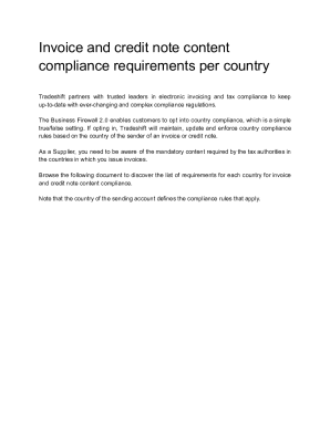 Invoice and credit note content compliance requirements per country