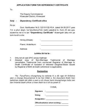 APPLICATION FORM FOR DEPENDENCY CERTIFICATE - Mizoram