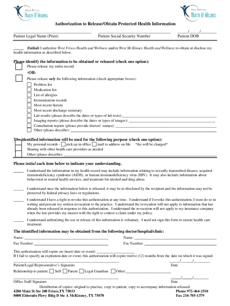 Fillable Online Free Medical Records Release Authorization Form HIPAAFree Medical Records