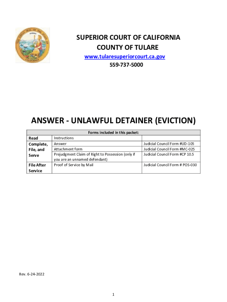 Fillable Online ANSWER UNLAWFUL DETAINER (EVICTION) Fax Email Print