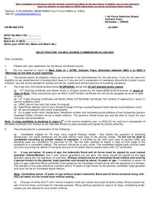 SELECTION FOR 149 NDA COURSE COMMENCING IN JAN 2023 Main Gate of 1 AFSB ...