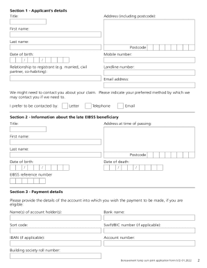 Application form for bereavement lump sum - NHS
