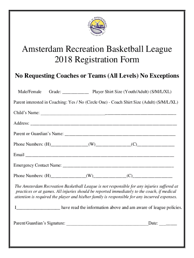Fillable Online of Amsterdam Recreation