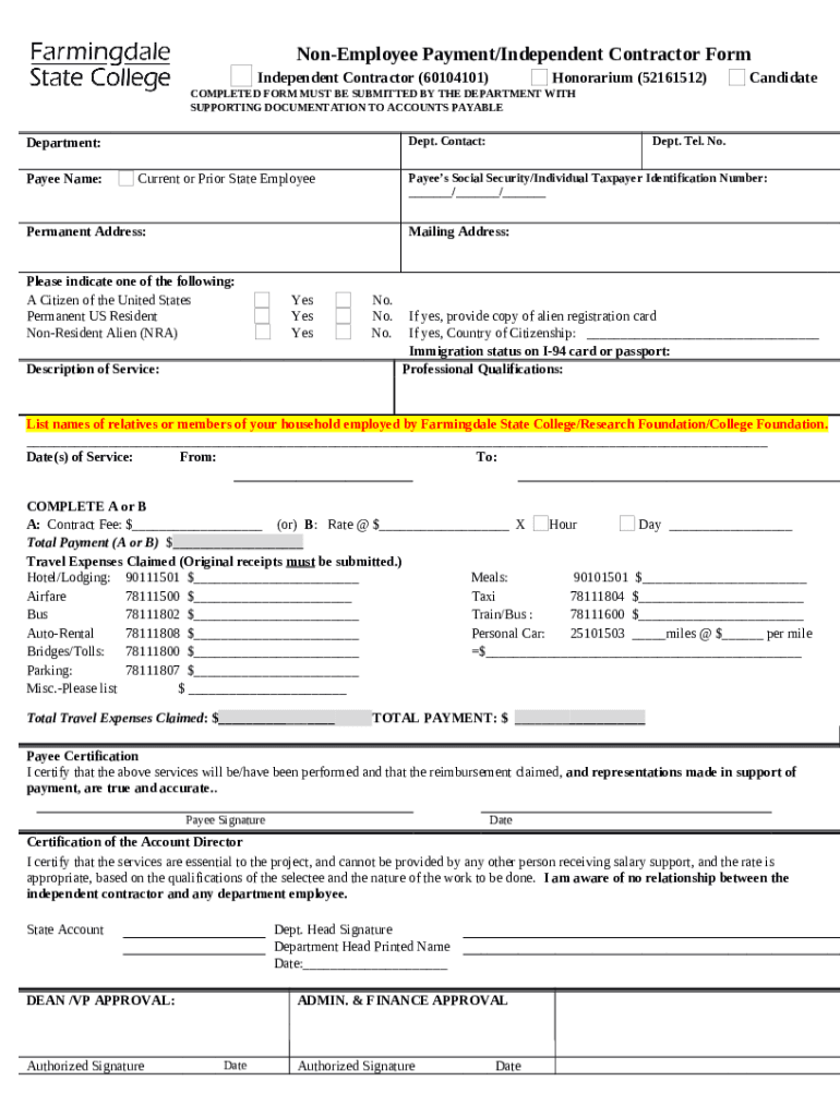 s and Associated Taxes for Independent Contractors Doc Template pdfFiller