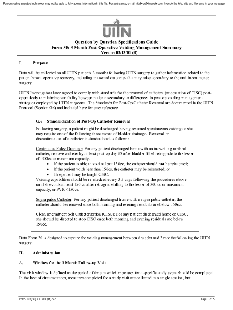Fillable Online Form 30: 3 Month Post-Operative Voiding Management ...