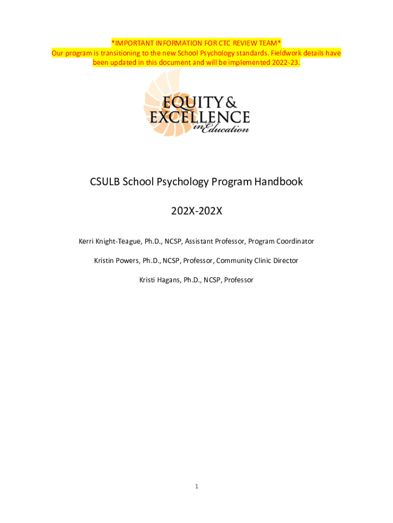 Fillable Online CSULB School Psychology Program Handbook 202X202X Fax