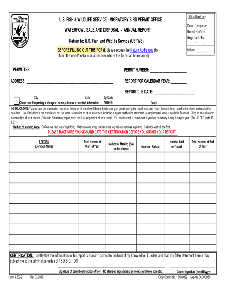 Fillable Online U.S. Fish And Wildlife Service Form 3-202-8. Raptor ...