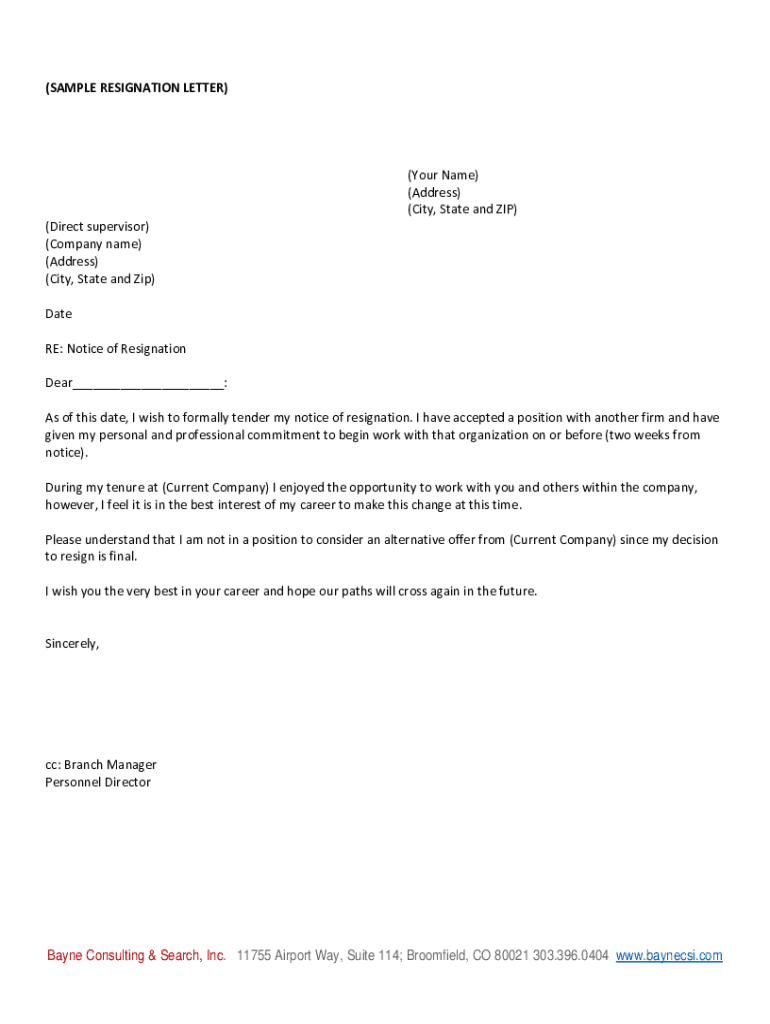 Fillable Online How to Write a Resignation Letter From a Template - The ...