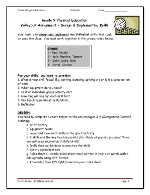 Grade 9 Physical Education Volleyball AssignmentDesign ...