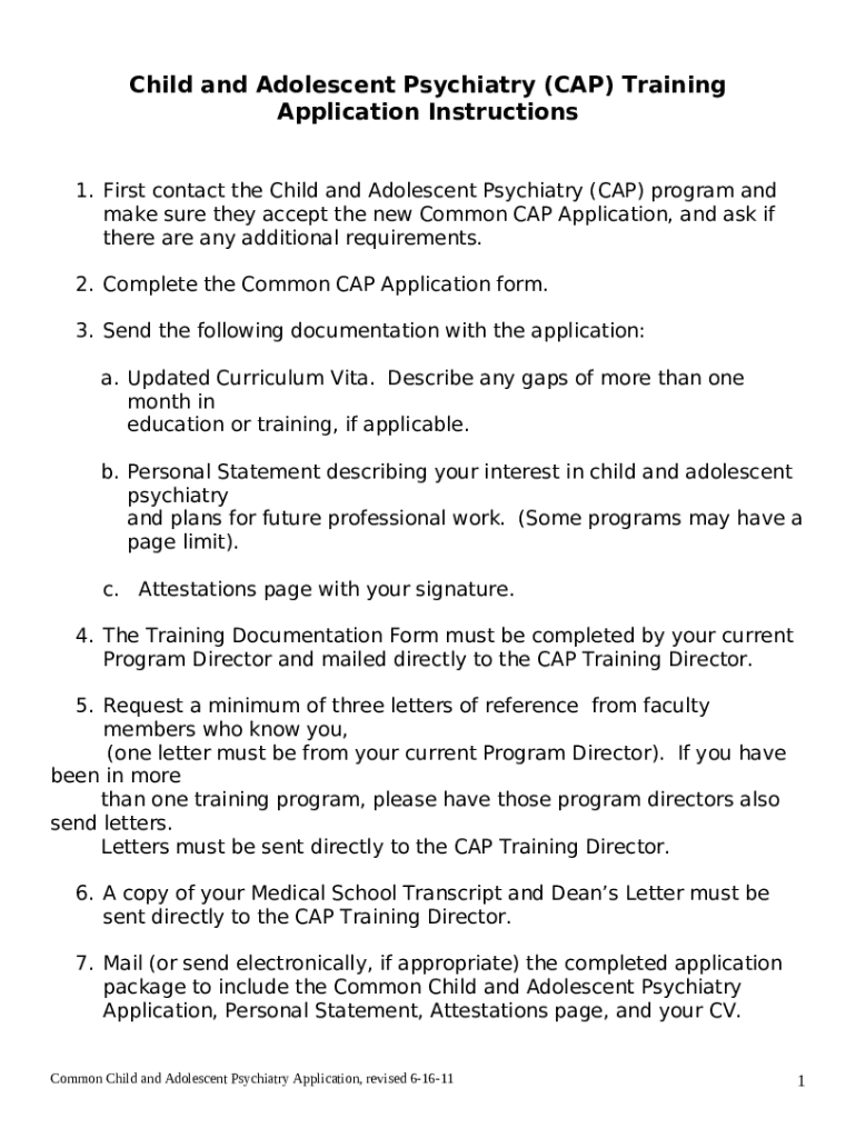 Child and Adolescent Psychiatry (CAP) Training Application Instructions