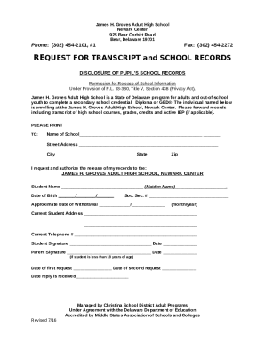 REQUEST FOR DELAWARE GED TRANSCRIPT Doc Template | pdfFiller