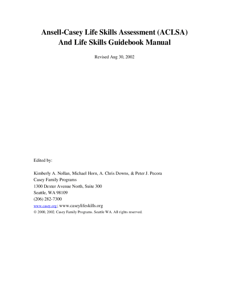 Fillable Online AnsellCasey Life Skills Assessment (ACLSA) And Life