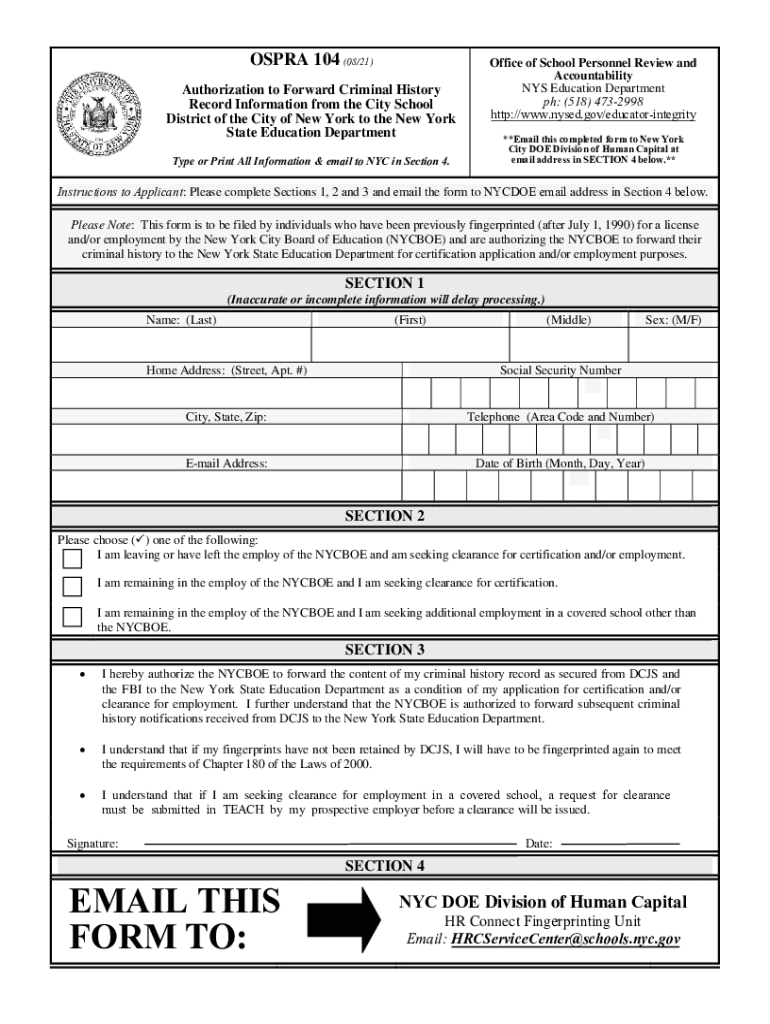 **Email this completed form to New York City DOE Division of Preview on Page 1