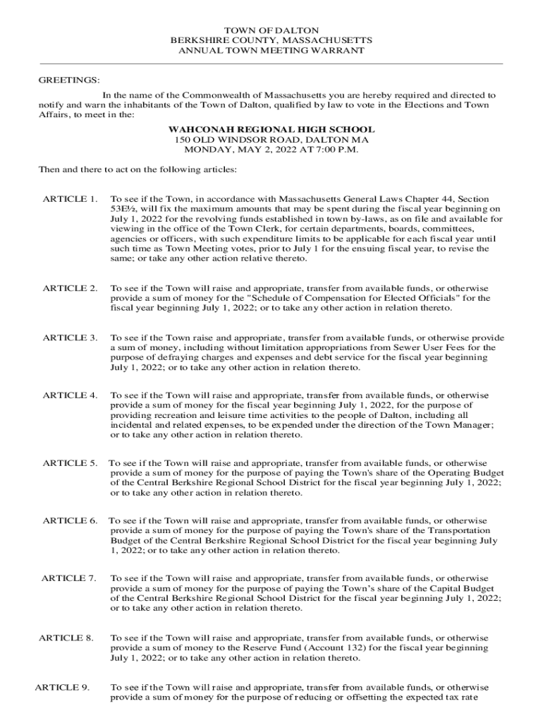 Fillable Online daltonma.govwpcontentuploadsWAHCONAH REGIONAL HIGH