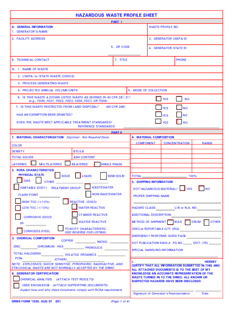 Fillable Online HAZARDOUS WASTE PROFILE SHEET Fax Email Print pdfFiller