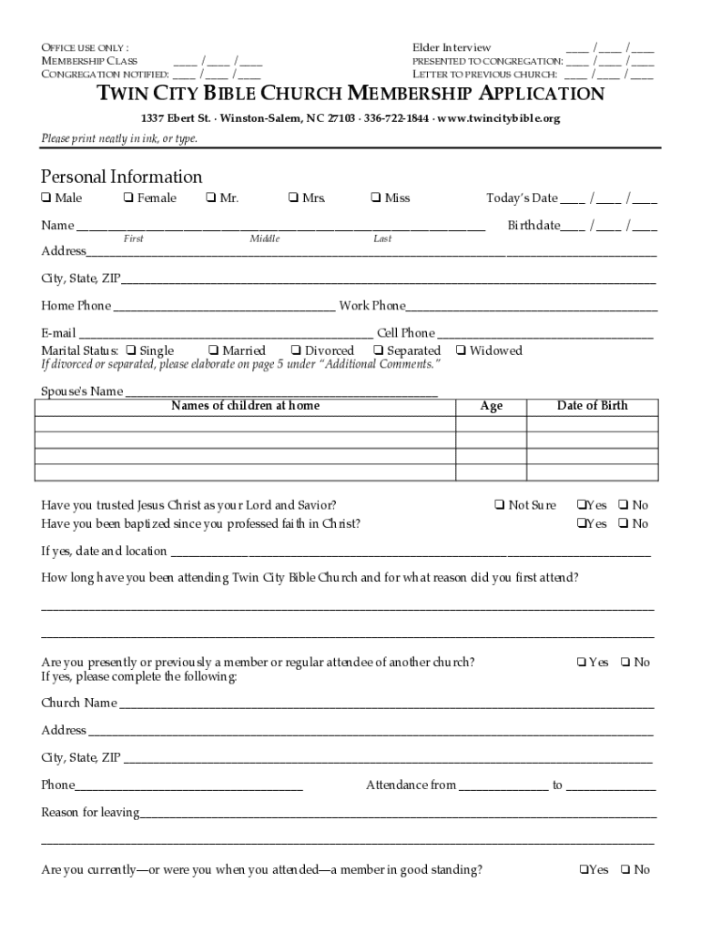 church membership application Preview on Page 1