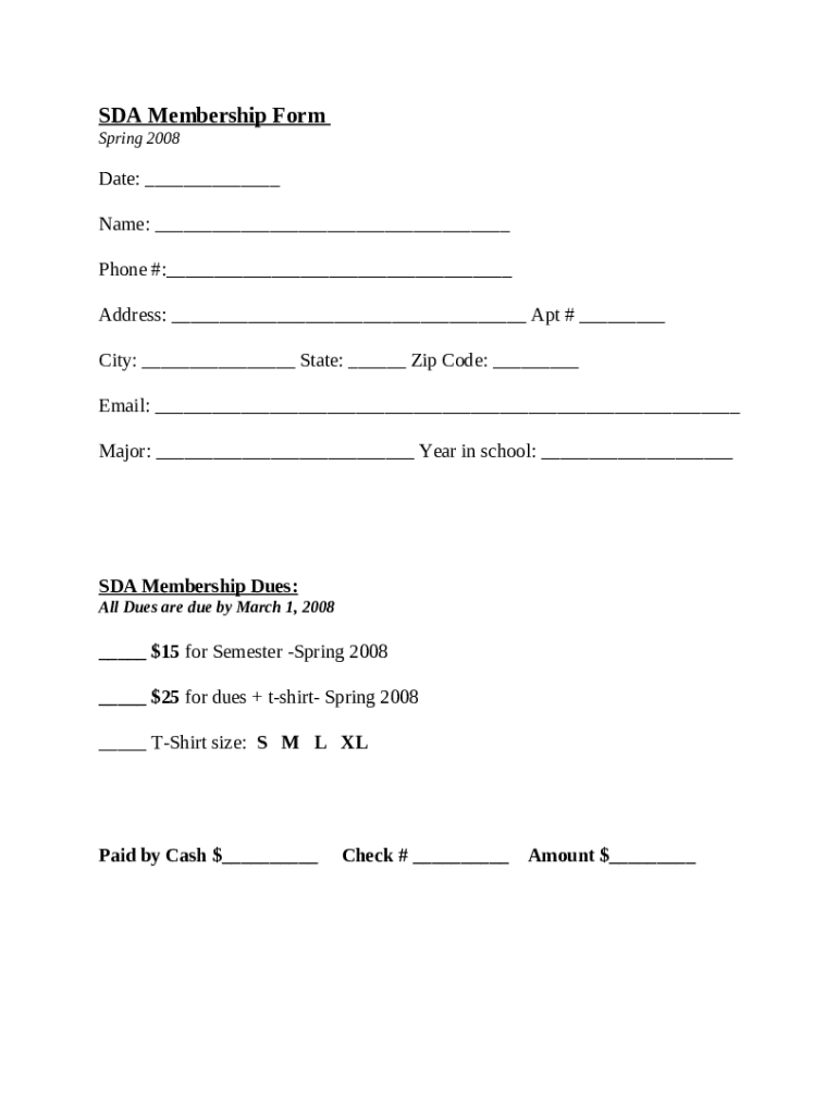 SDA Membership Doc Template pdfFiller