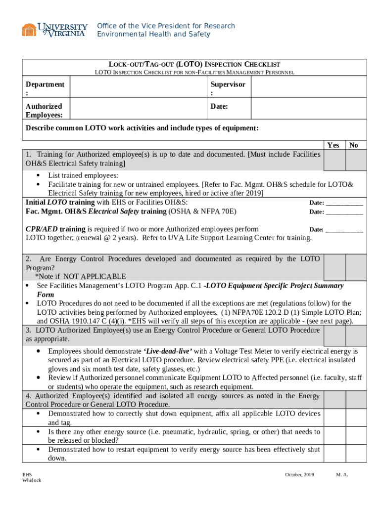 J LOTO INSPECTION CHECKLIST ucop