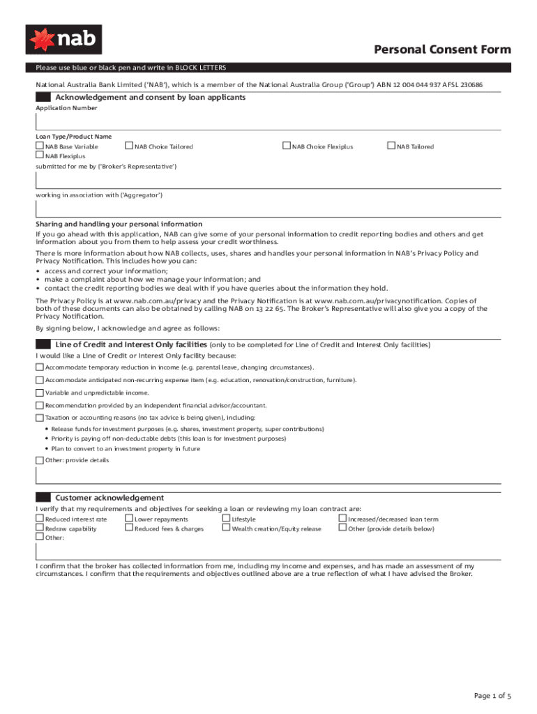 Fillable Online Personal Consent Form - Own It 1stPersonal Consent Form ...