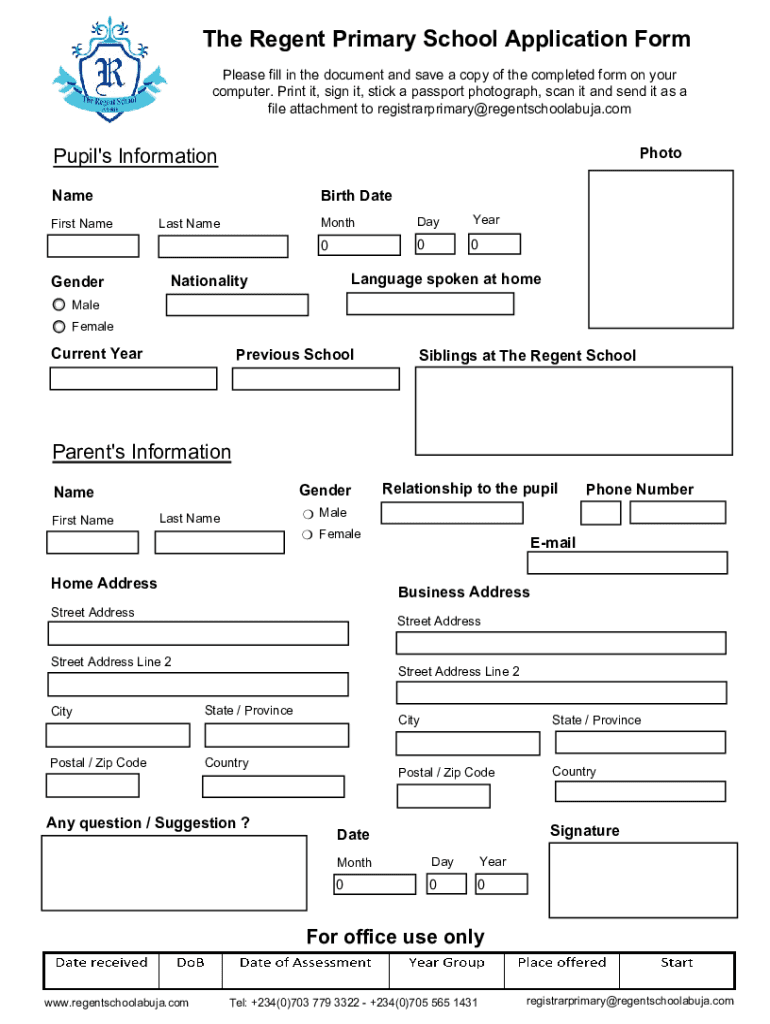 Fillable Online earlyyears wpcontentThe Regent