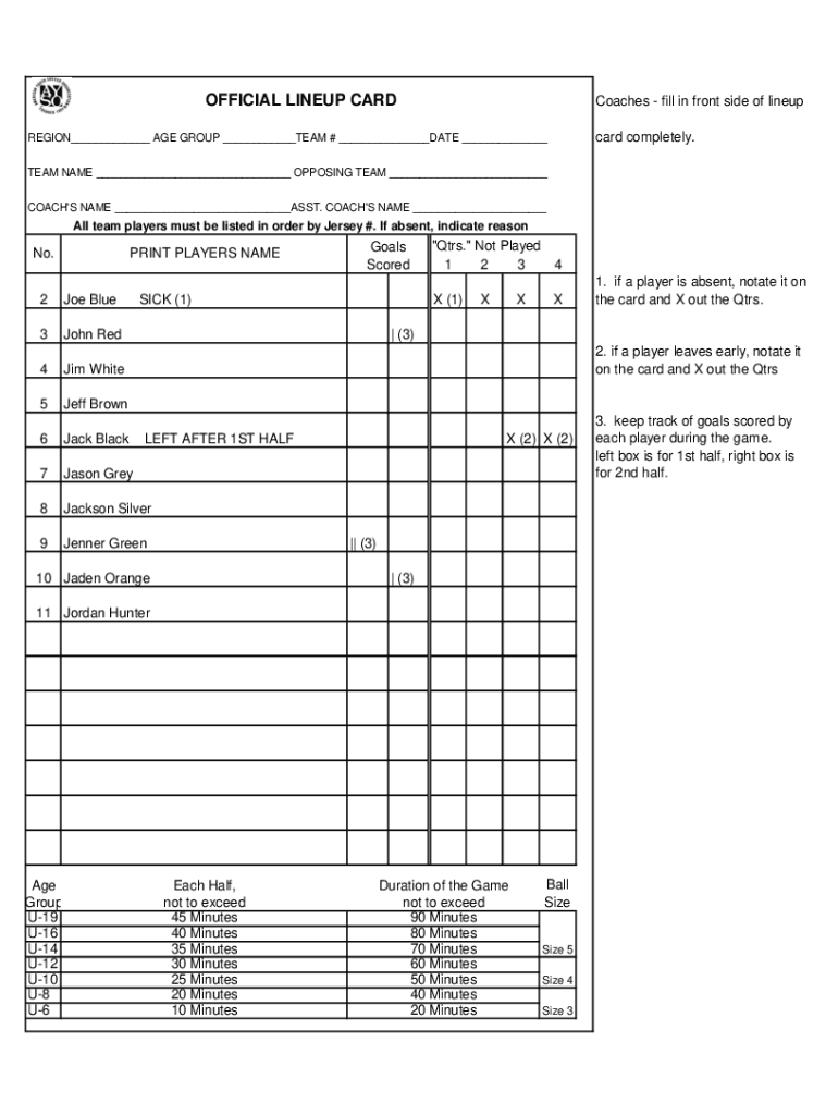 Fillable Online CUSTOM LINEUP CARDS Baseball