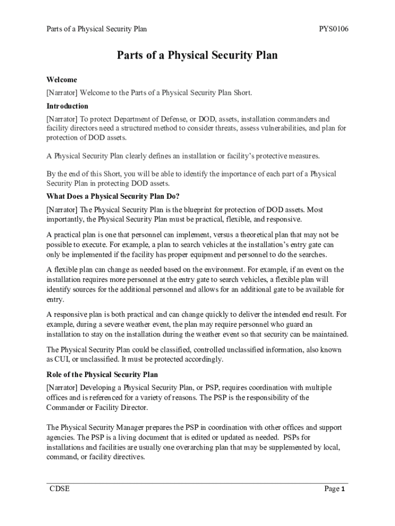 Fillable Online Parts of a Physical Security Plan. Parts of a Physical