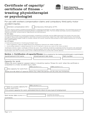 Certificate of Capacity/Fitness for Work