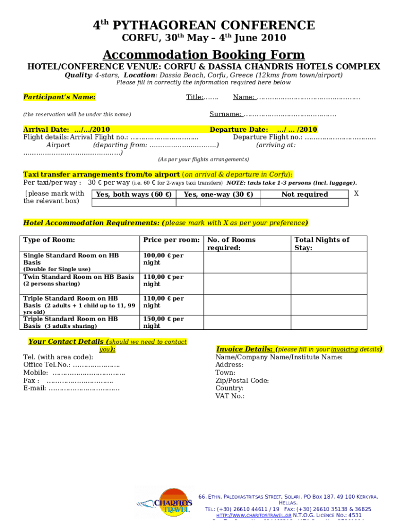 Fourth Pythagorean Conference - Corfu 10 Registration Form Preview on Page 1