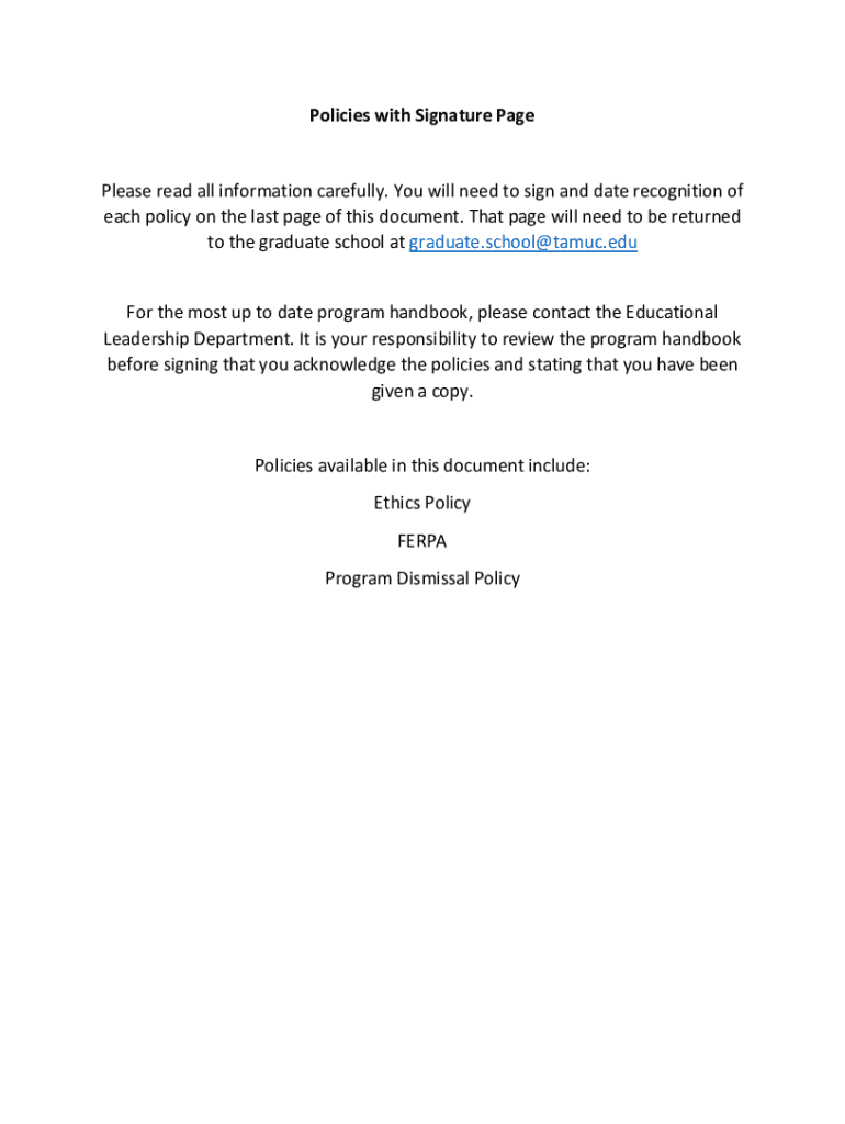 Fillable Online Program Policies with Signature Page This document is ...