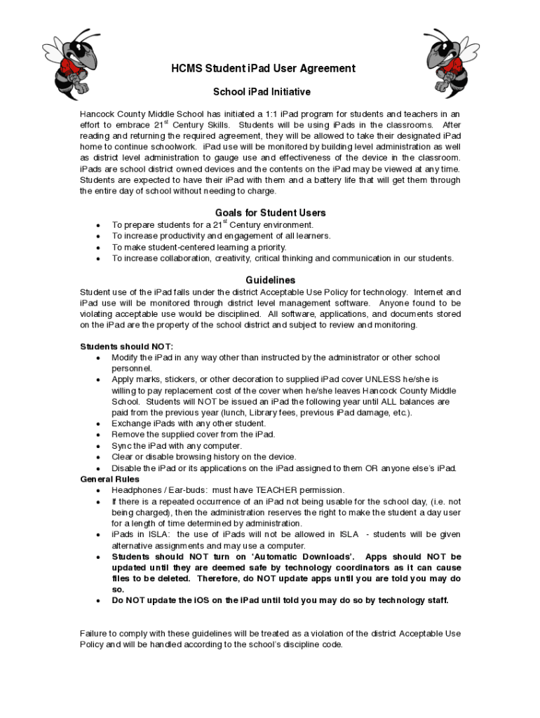 Fillable Online www.hancock.kyschools.usdocsHCMS Student iPad UserHCMS ...