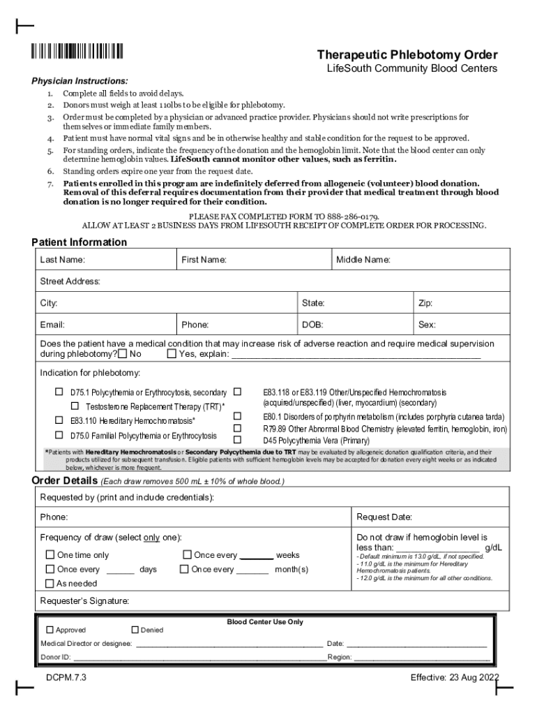 therapeutic phlebotomy order form Preview on Page 1